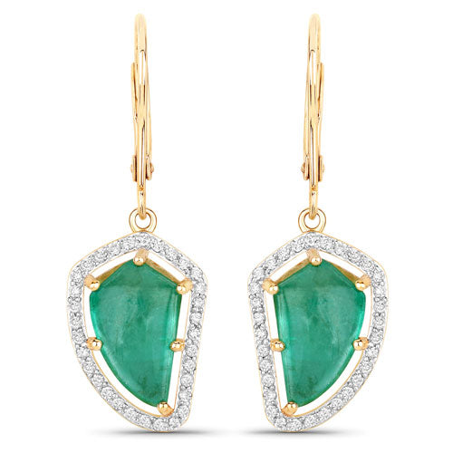 7.56 Carat Genuine Colombian Emerald and White Diamond 14K Yellow Gold Earrings Bids.com