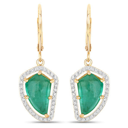 7.56 Carat Genuine Colombian Emerald and White Diamond 14K Yellow Gold Earrings Bids.com