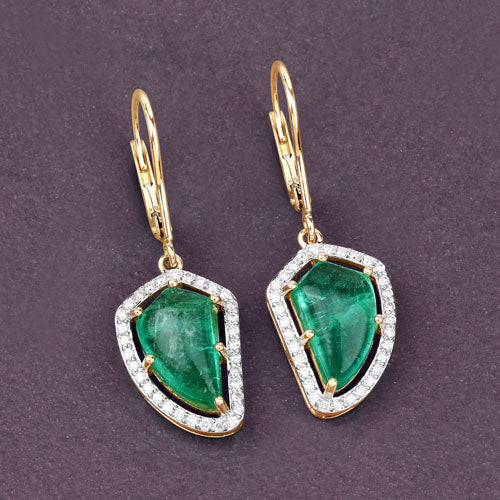 7.56 Carat Genuine Colombian Emerald and White Diamond 14K Yellow Gold Earrings Bids.com