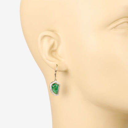7.56 Carat Genuine Colombian Emerald and White Diamond 14K Yellow Gold Earrings Bids.com
