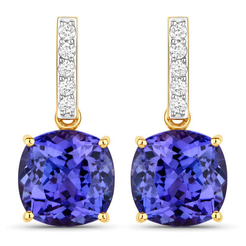5.64 Carat Genuine Tanzanite and White Diamond 14K Yellow Gold Earrings Bids.com