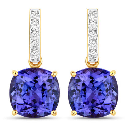 5.64 Carat Genuine Tanzanite and White Diamond 14K Yellow Gold Earrings Bids.com