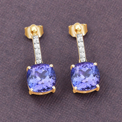 5.64 Carat Genuine Tanzanite and White Diamond 14K Yellow Gold Earrings Bids.com