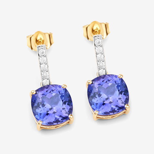 5.64 Carat Genuine Tanzanite and White Diamond 14K Yellow Gold Earrings Bids.com