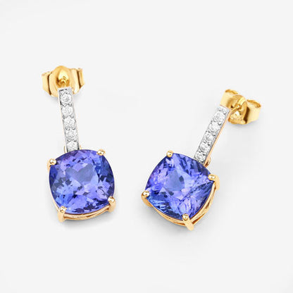 5.64 Carat Genuine Tanzanite and White Diamond 14K Yellow Gold Earrings Bids.com