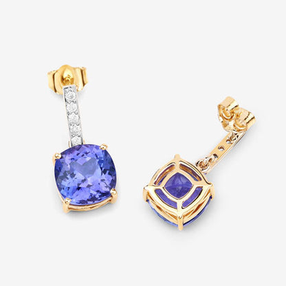 5.64 Carat Genuine Tanzanite and White Diamond 14K Yellow Gold Earrings Bids.com