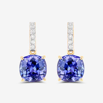 5.64 Carat Genuine Tanzanite and White Diamond 14K Yellow Gold Earrings Bids.com