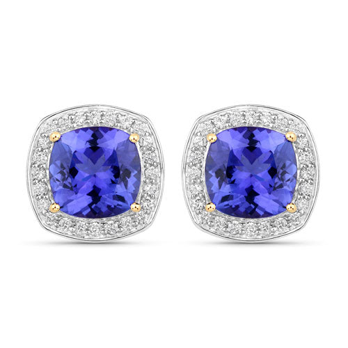 5.98 Carat Genuine Tanzanite and White Diamond 14K Yellow Gold Earrings Bids.com