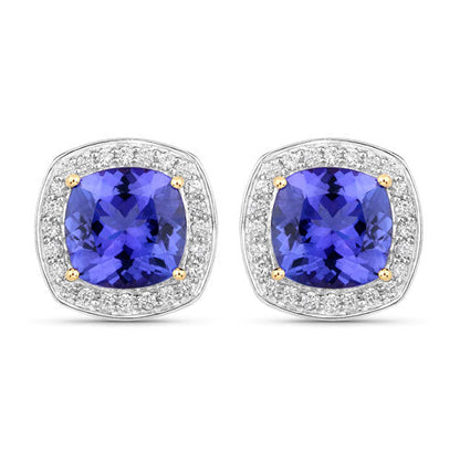 5.98 Carat Genuine Tanzanite and White Diamond 14K Yellow Gold Earrings Bids.com