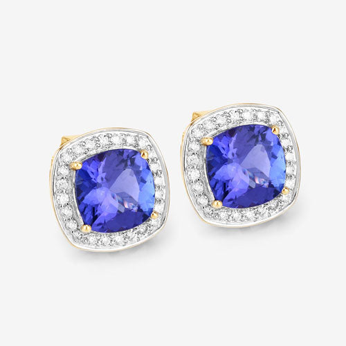 5.98 Carat Genuine Tanzanite and White Diamond 14K Yellow Gold Earrings Bids.com