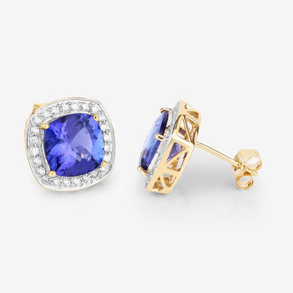 5.98 Carat Genuine Tanzanite and White Diamond 14K Yellow Gold Earrings Bids.com