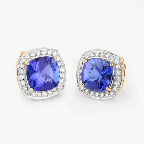 5.98 Carat Genuine Tanzanite and White Diamond 14K Yellow Gold Earrings Bids.com