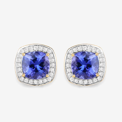 5.98 Carat Genuine Tanzanite and White Diamond 14K Yellow Gold Earrings Bids.com