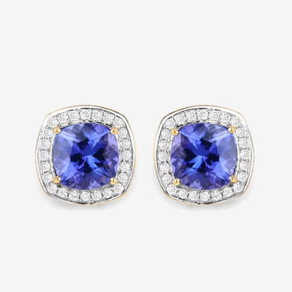 5.98 Carat Genuine Tanzanite and White Diamond 14K Yellow Gold Earrings Bids.com