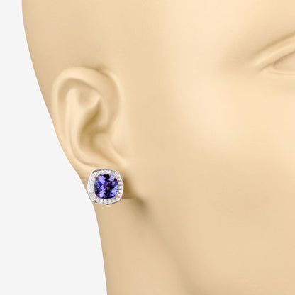 5.98 Carat Genuine Tanzanite and White Diamond 14K Yellow Gold Earrings Bids.com