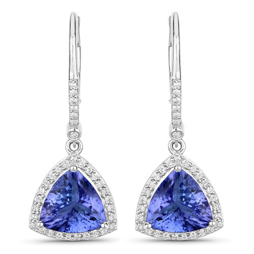 4.61 Carat Genuine Tanzanite and White Diamond 14K White Gold Earrings Bids.com