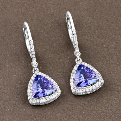 4.61 Carat Genuine Tanzanite and White Diamond 14K White Gold Earrings Bids.com