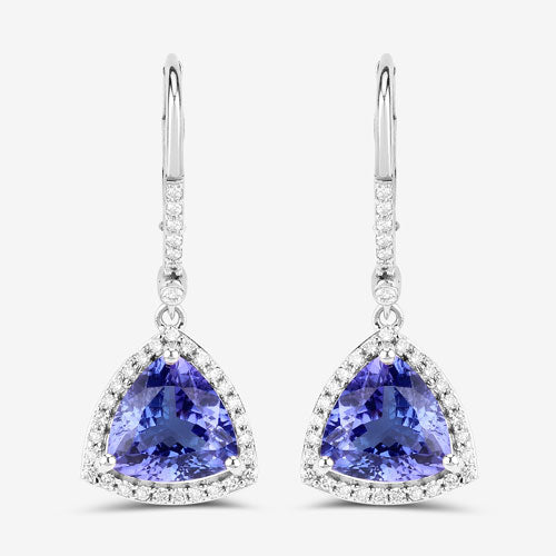 4.61 Carat Genuine Tanzanite and White Diamond 14K White Gold Earrings Bids.com