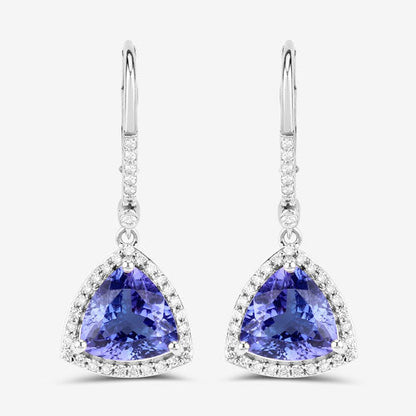 4.61 Carat Genuine Tanzanite and White Diamond 14K White Gold Earrings Bids.com