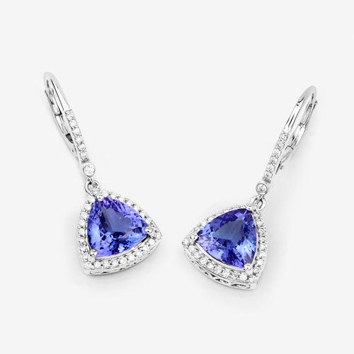 4.61 Carat Genuine Tanzanite and White Diamond 14K White Gold Earrings Bids.com