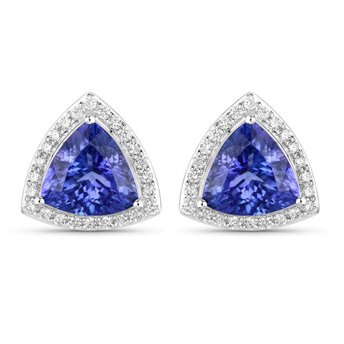 4.62 Carat Genuine Tanzanite and White Diamond 14K White Gold Earrings Bids.com