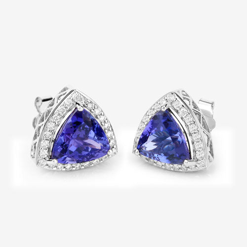 4.62 Carat Genuine Tanzanite and White Diamond 14K White Gold Earrings Bids.com