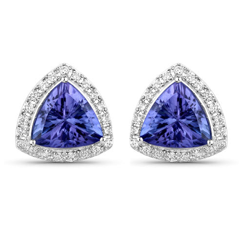 3.82 Carat Genuine Tanzanite and White Diamond 14K White Gold Earrings Bids.com