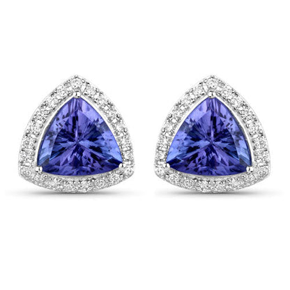 3.82 Carat Genuine Tanzanite and White Diamond 14K White Gold Earrings Bids.com
