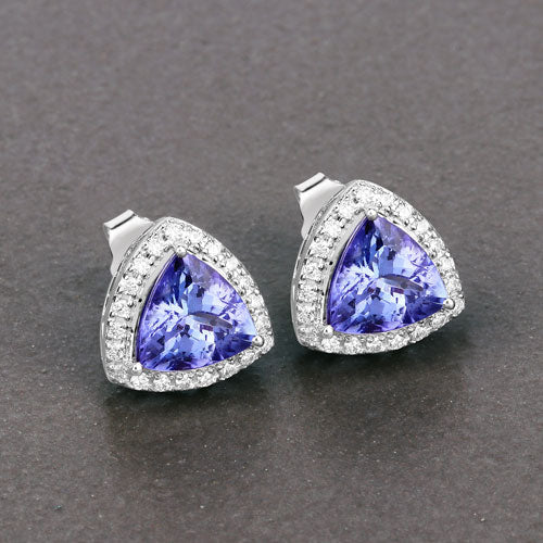3.82 Carat Genuine Tanzanite and White Diamond 14K White Gold Earrings Bids.com