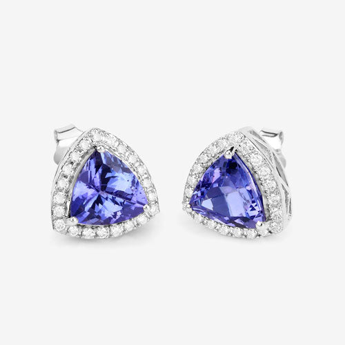 3.82 Carat Genuine Tanzanite and White Diamond 14K White Gold Earrings Bids.com