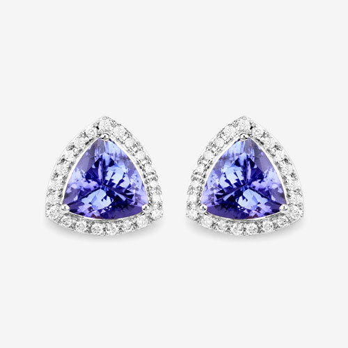 3.82 Carat Genuine Tanzanite and White Diamond 14K White Gold Earrings Bids.com
