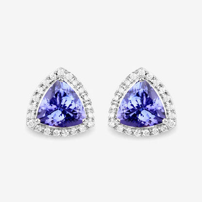 3.82 Carat Genuine Tanzanite and White Diamond 14K White Gold Earrings Bids.com