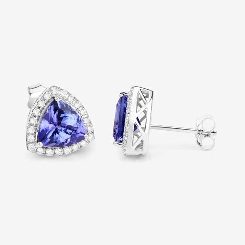 3.82 Carat Genuine Tanzanite and White Diamond 14K White Gold Earrings Bids.com