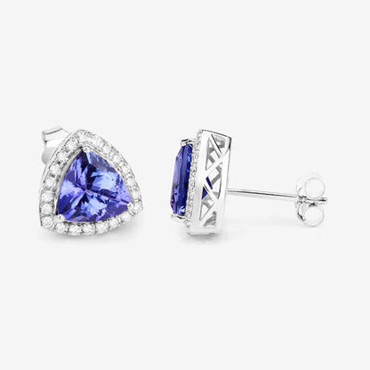 3.82 Carat Genuine Tanzanite and White Diamond 14K White Gold Earrings Bids.com