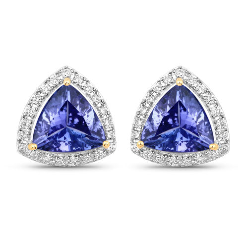 3.82 Carat Genuine Tanzanite and White Diamond 14K Yellow Gold Earrings Bids.com