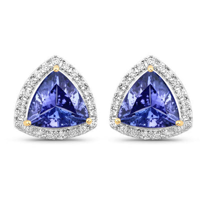 3.82 Carat Genuine Tanzanite and White Diamond 14K Yellow Gold Earrings Bids.com