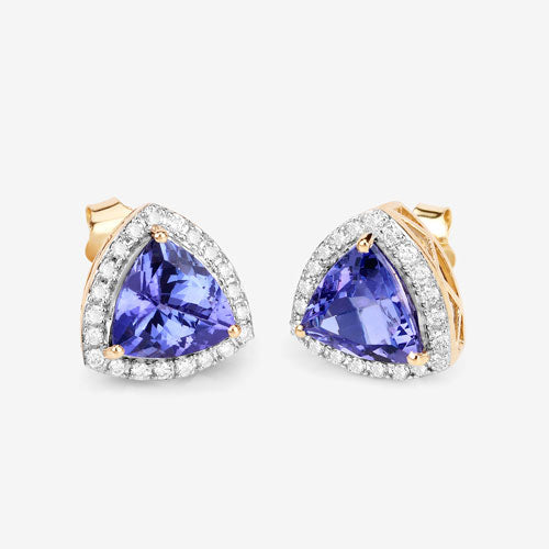 3.82 Carat Genuine Tanzanite and White Diamond 14K Yellow Gold Earrings Bids.com