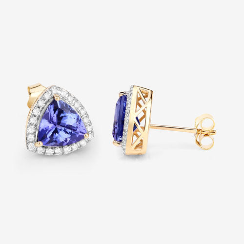 3.82 Carat Genuine Tanzanite and White Diamond 14K Yellow Gold Earrings Bids.com