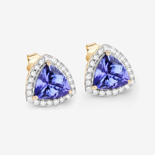 3.82 Carat Genuine Tanzanite and White Diamond 14K Yellow Gold Earrings Bids.com