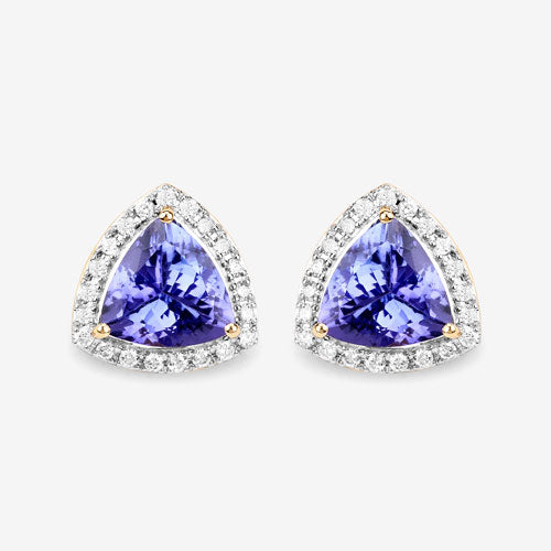 3.82 Carat Genuine Tanzanite and White Diamond 14K Yellow Gold Earrings Bids.com