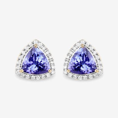 3.82 Carat Genuine Tanzanite and White Diamond 14K Yellow Gold Earrings Bids.com
