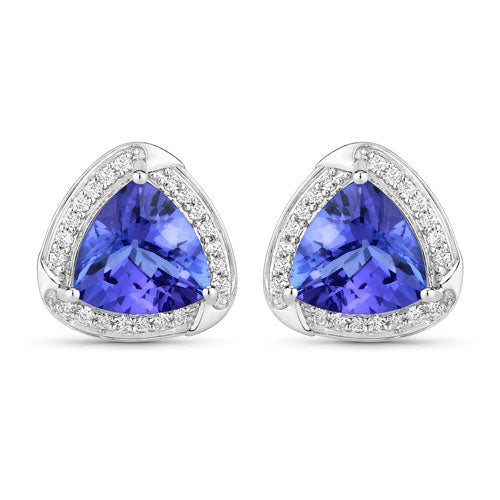 3.70 Carat Genuine Tanzanite and White Diamond 14K White Gold Earrings Bids.com