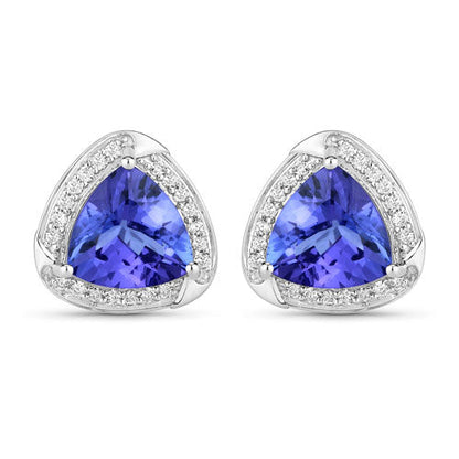 3.70 Carat Genuine Tanzanite and White Diamond 14K White Gold Earrings Bids.com