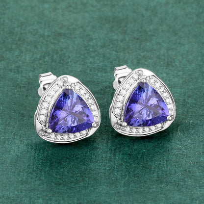 3.70 Carat Genuine Tanzanite and White Diamond 14K White Gold Earrings Bids.com
