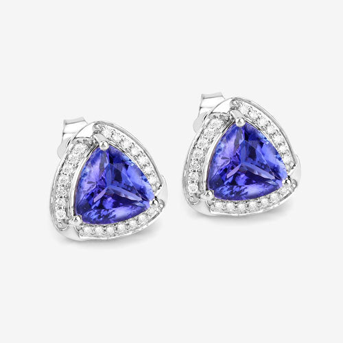 3.70 Carat Genuine Tanzanite and White Diamond 14K White Gold Earrings Bids.com