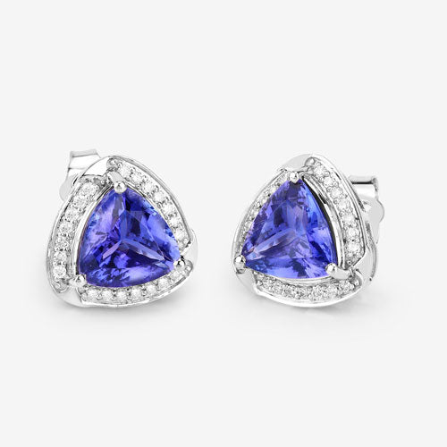 3.70 Carat Genuine Tanzanite and White Diamond 14K White Gold Earrings Bids.com