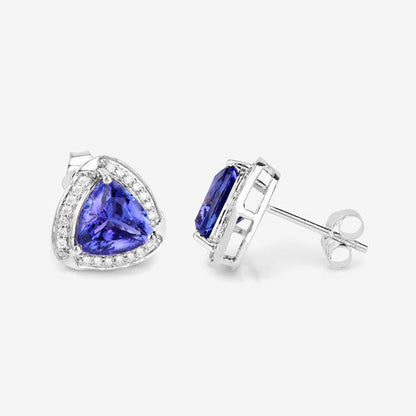 3.70 Carat Genuine Tanzanite and White Diamond 14K White Gold Earrings Bids.com