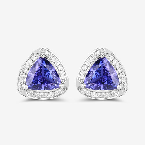 3.70 Carat Genuine Tanzanite and White Diamond 14K White Gold Earrings Bids.com