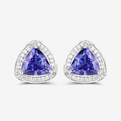 3.70 Carat Genuine Tanzanite and White Diamond 14K White Gold Earrings Bids.com