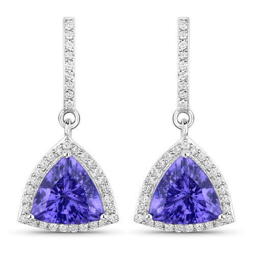 3.86 Carat Genuine Tanzanite and White Diamond 14K White Gold Earrings Bids.com
